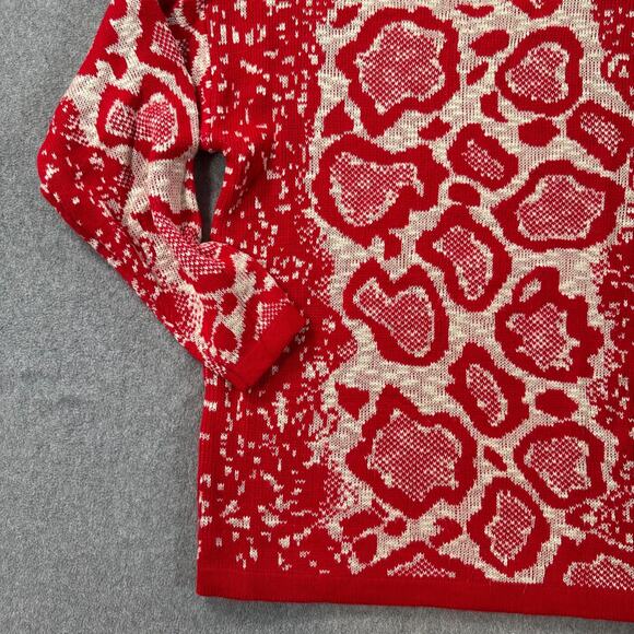 Vintage Rainbow Ridge Animal Print Sweater Women's Small Red Knit Crew Neck - Picture 2 of 8